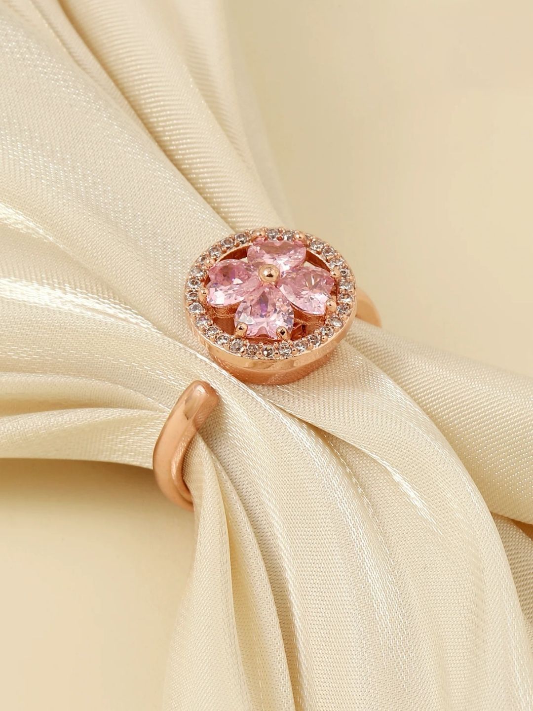 SALTY Pack of 2 Women Esme Crystal Pink Floral Spinner Ring