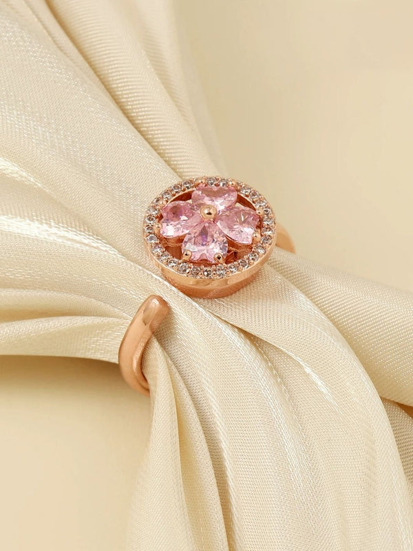 SALTY Pack of 2 Women Esme Crystal Pink Floral Spinner Ring