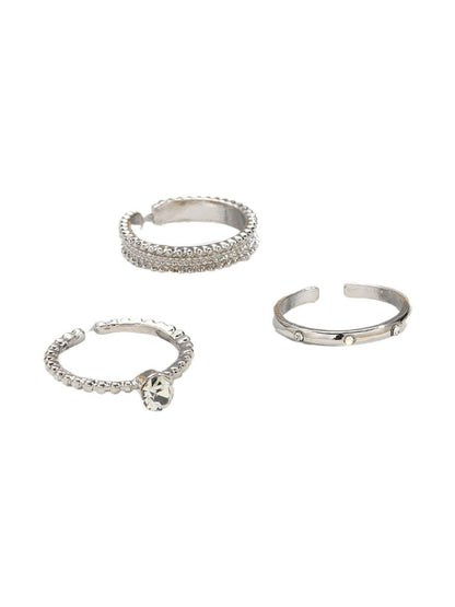 Set of 3 Silver-Plated Stone-Studded Finger Rings