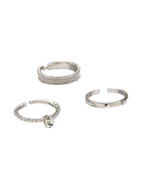 Set of 3 Silver-Plated Stone-Studded Finger Rings