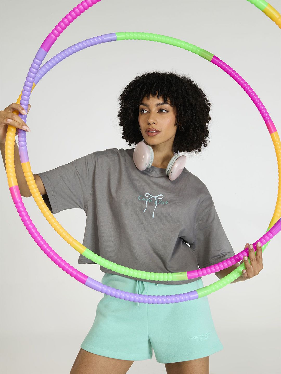 Women Grey-Blue Pilates Core Cropped Cotton Boxy Tee