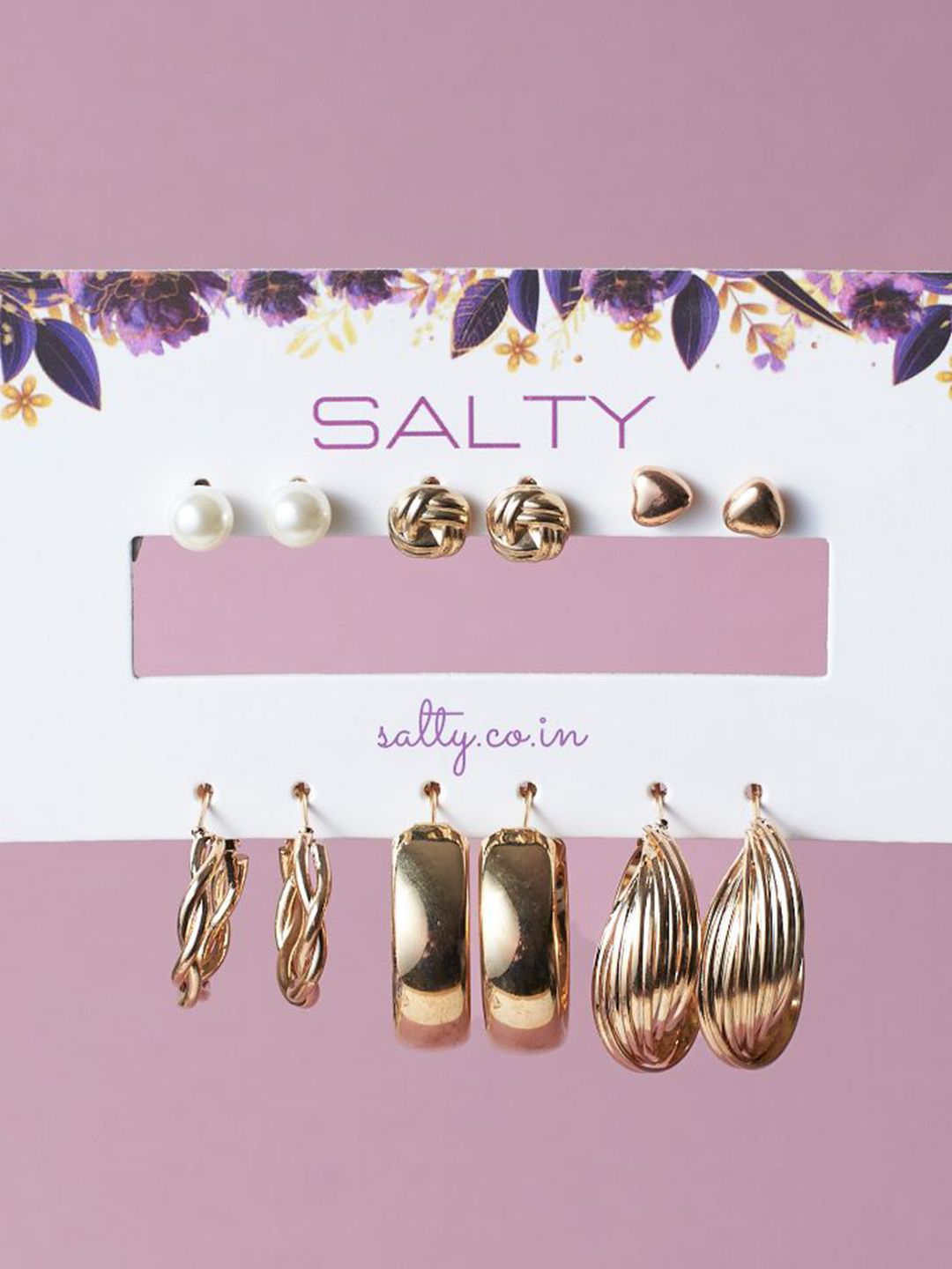 SALTY Set Of 6 Hoop Earrings With Dove Pendant Chain Jewellery Set