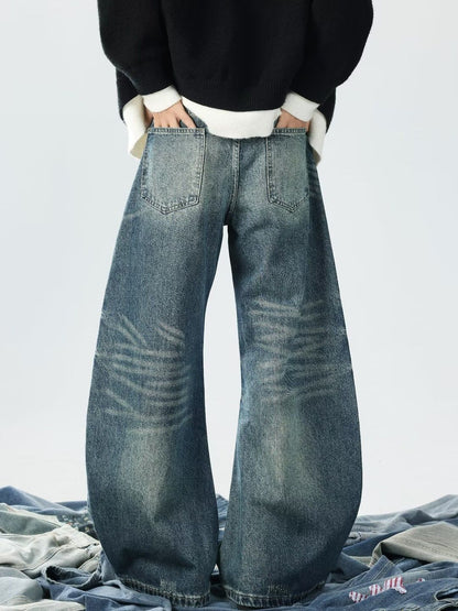 Men Wide Leg Mid-Rise Light Fade Jeans