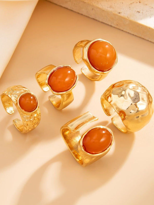 Set Of 5 Gold-Plated Stones Studded Finger Ring