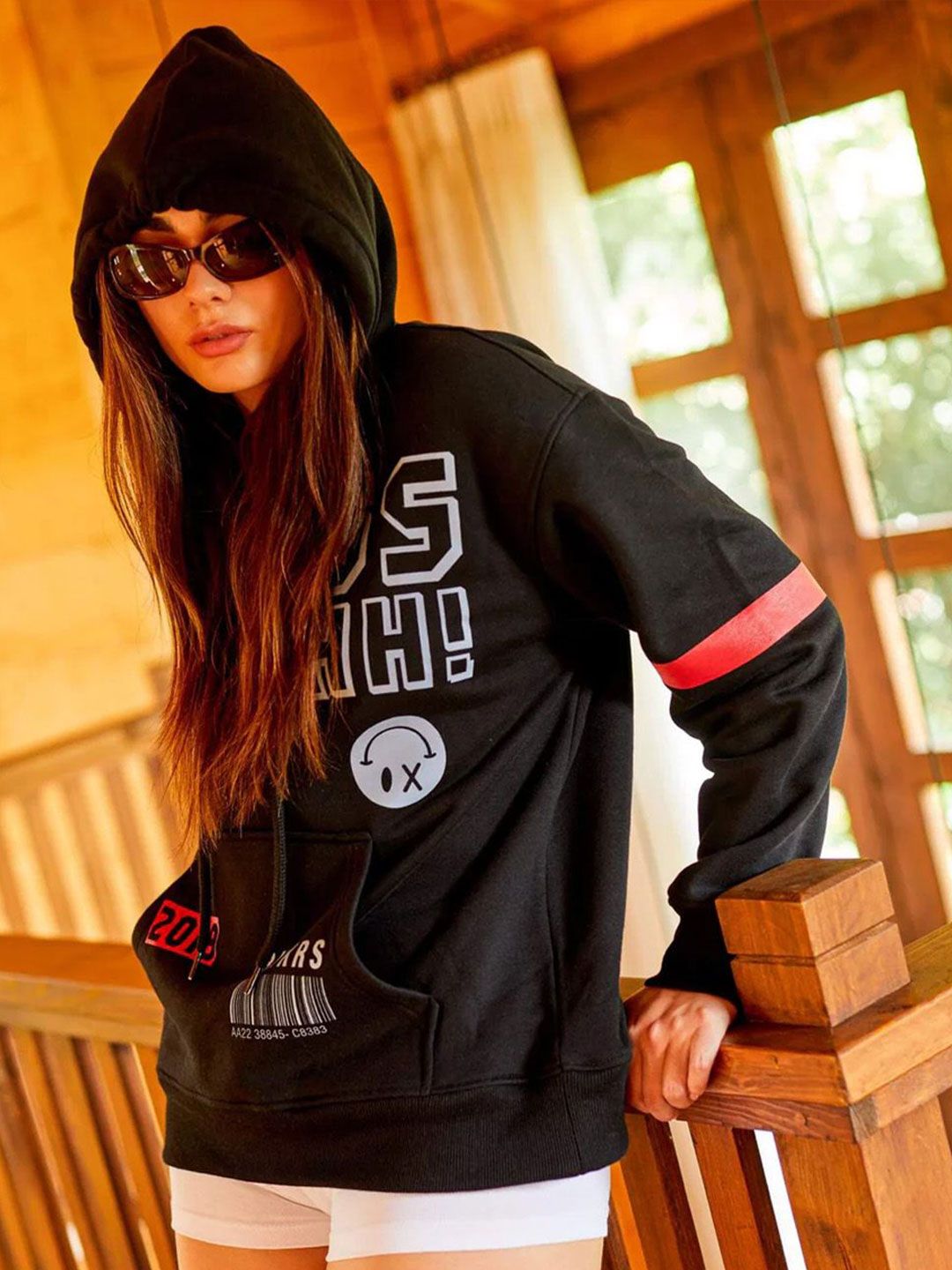 Women Printed Hooded Sweatshirt