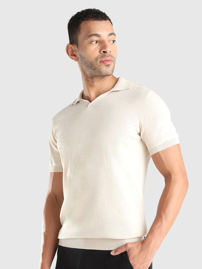 Men Solid Polo Collar Pure Cotton T-shirt