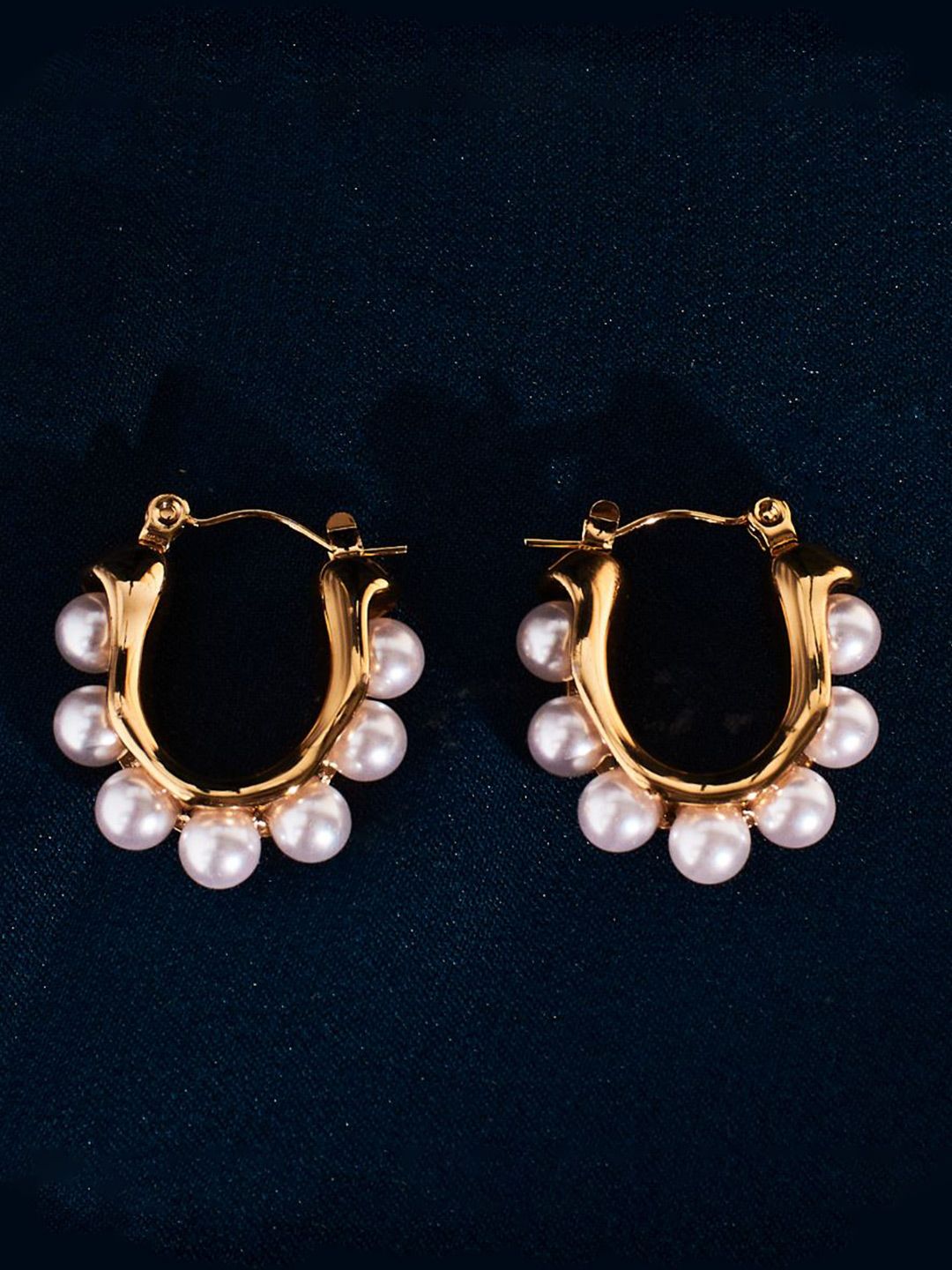 SALTY Lustrous Stainless Steel Pearl Beaded Contemporary Hoop Earrings