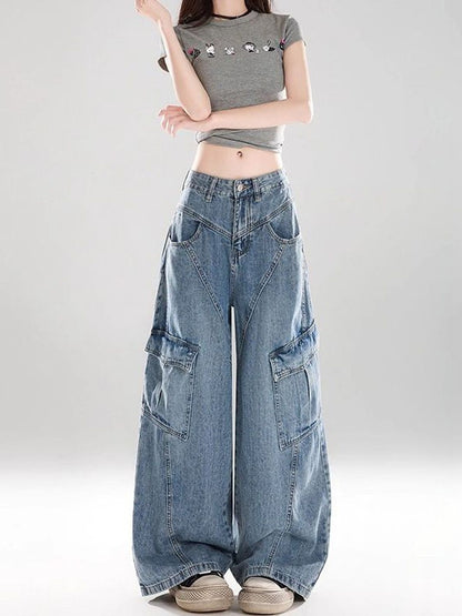 Women Wide Leg Mid-Rise Light Fade Jeans