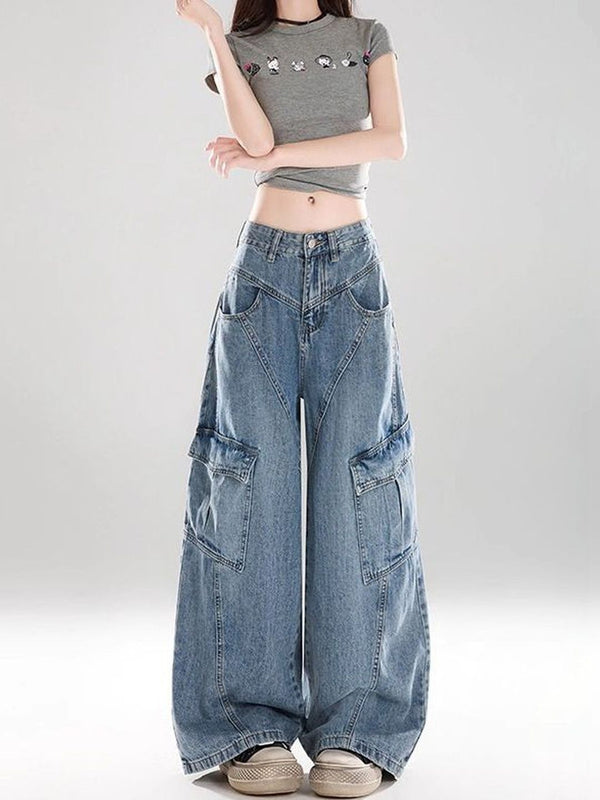 Women Wide Leg Mid-Rise Light Fade Jeans