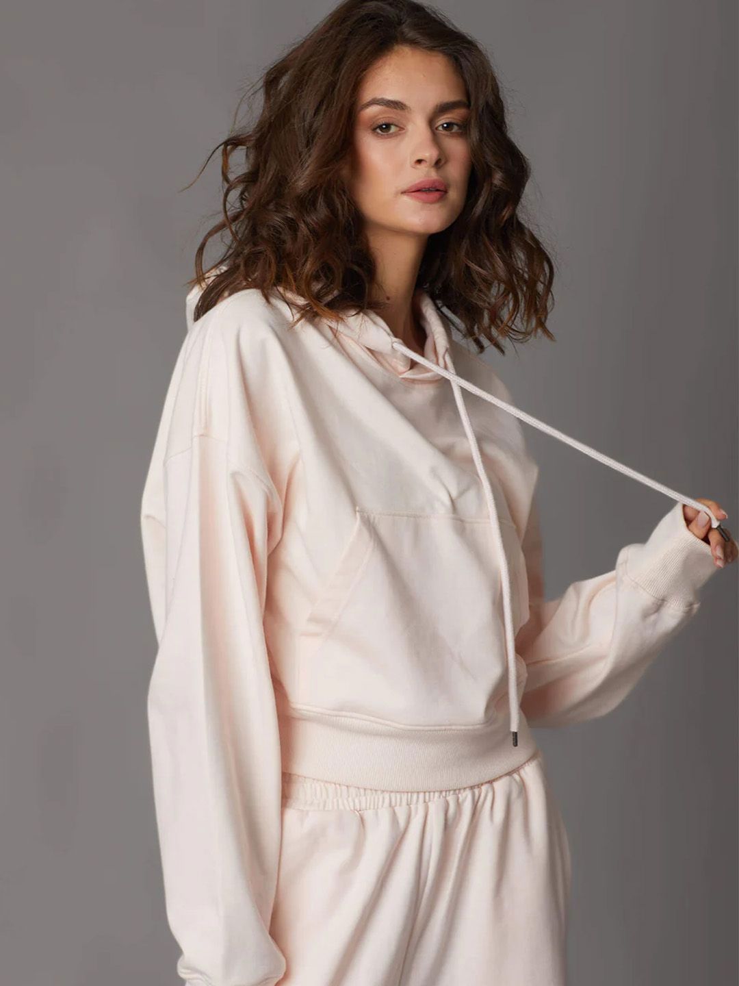 Women Pink Crop Hoodie Sweatshirt