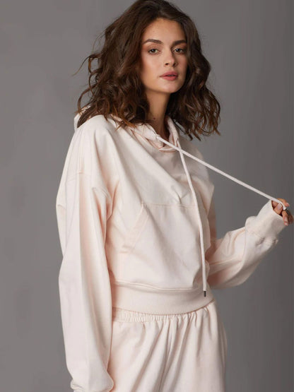 Women Pink Crop Hoodie Sweatshirt
