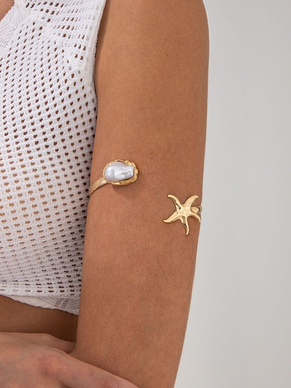 Women Pearls Gold-Plated Cuff Bracelet