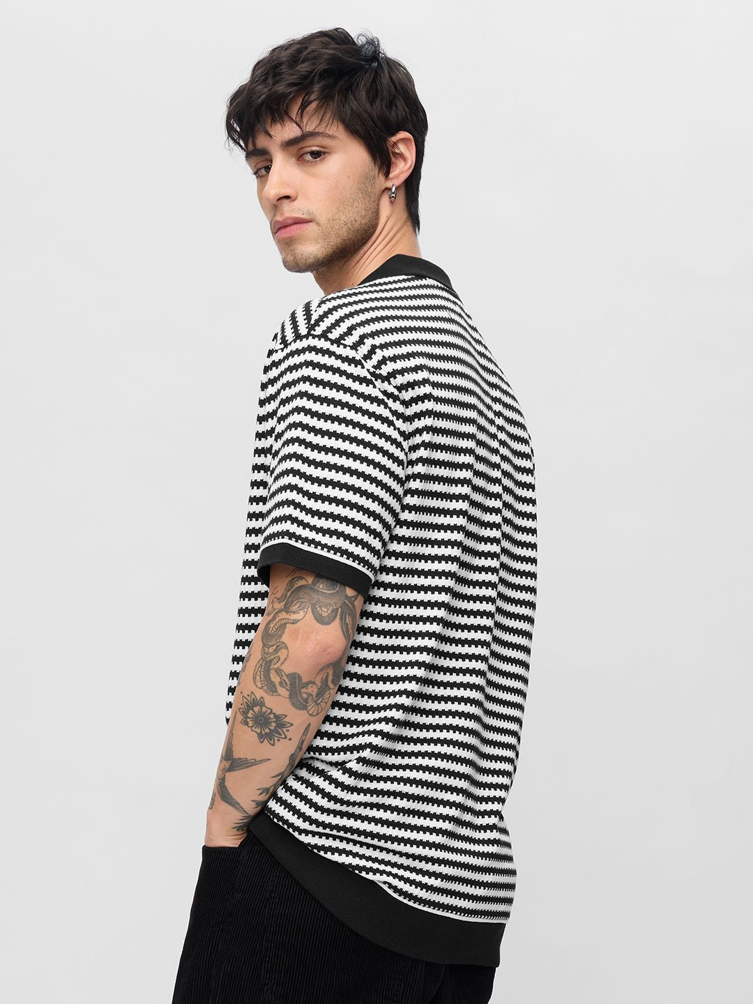 Men Oversized Jacquard Polo White Tshirts