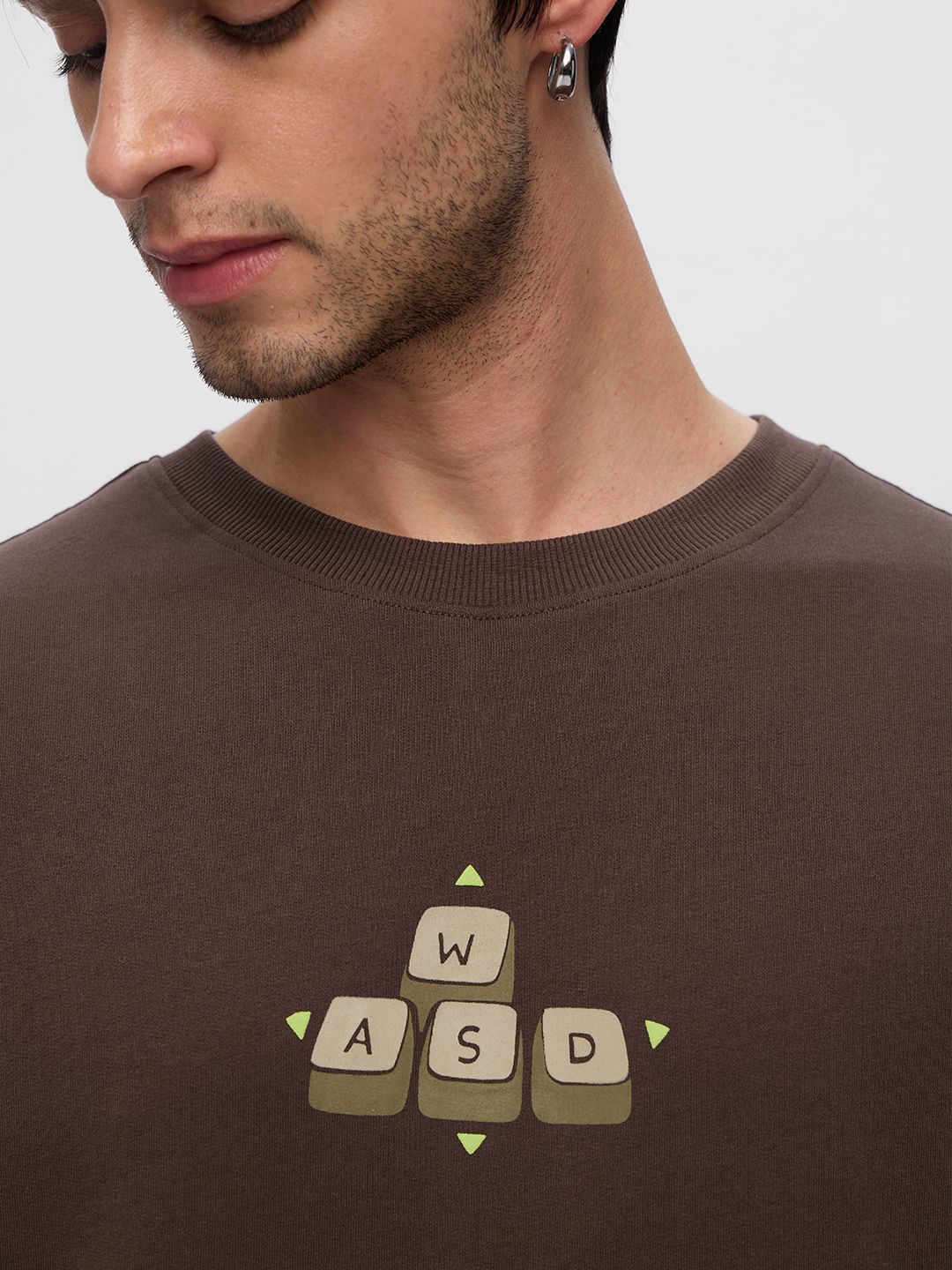 Men Oversized Fit Printed Brown T-Shirts