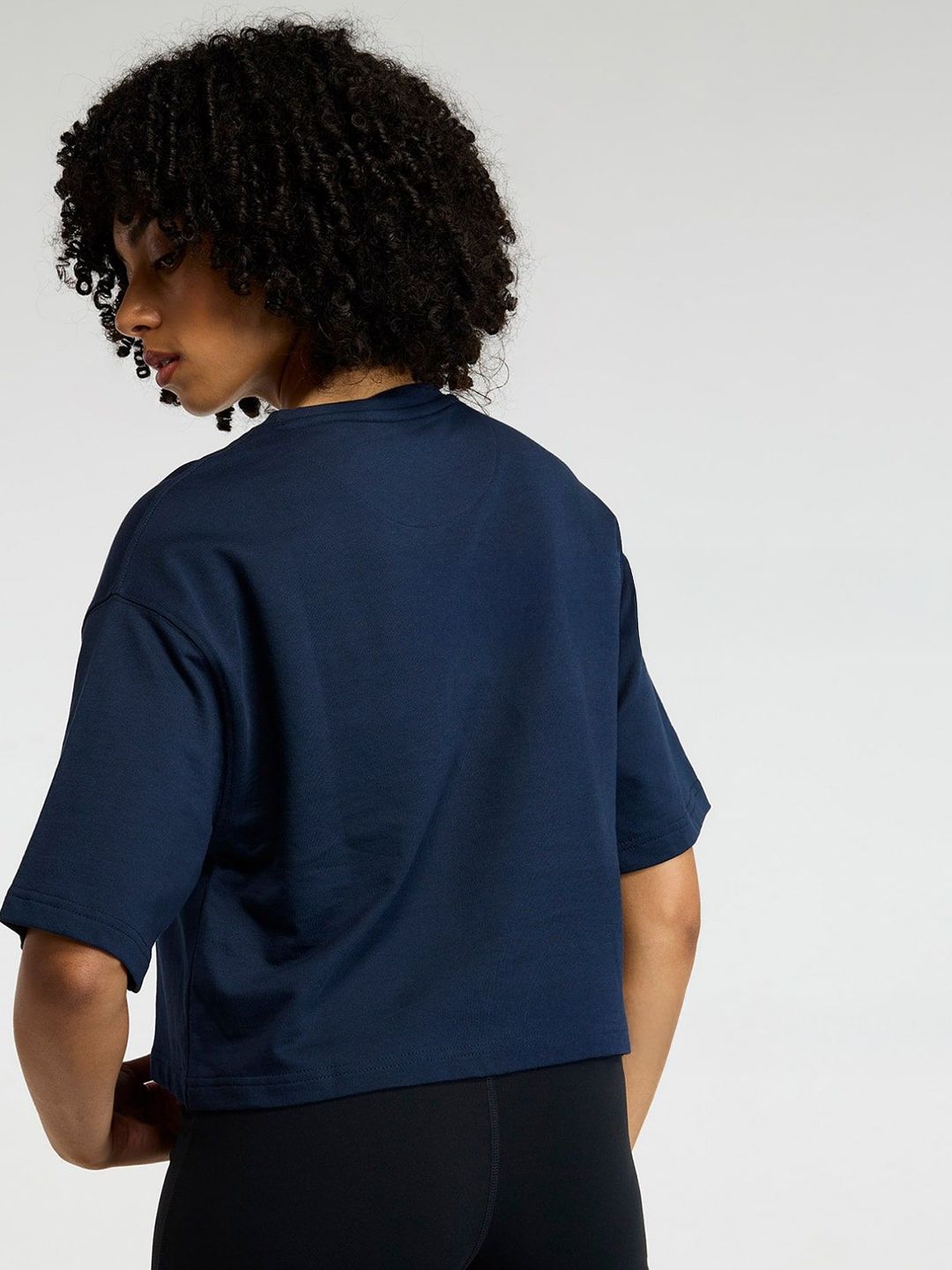 Women Navy Pilates Core Cropped Cotton Boxy Tee
