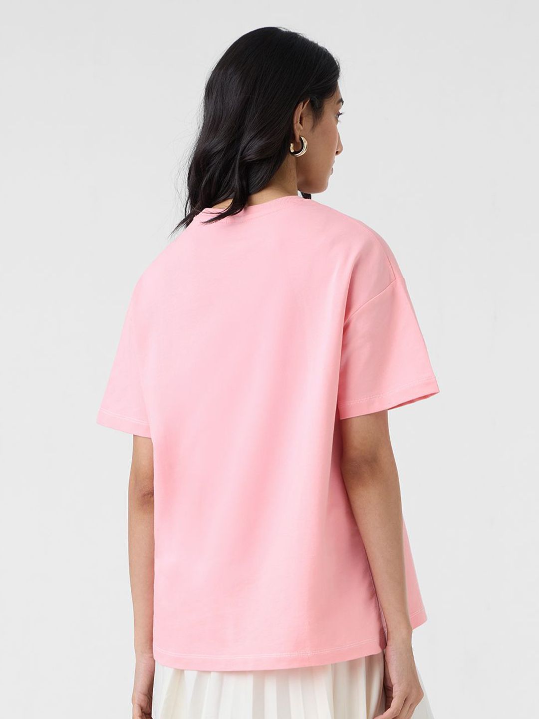 Women Oversized Fit Printed Pink T-Shirts