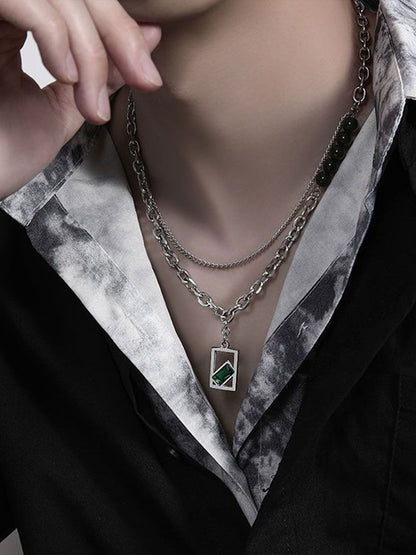 Stainless Steel Silver-Plated Artificial Stones Studded Chain