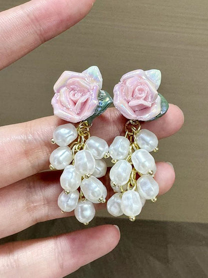 Gold-Plated Pearls Floral Drop Earrings