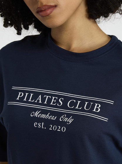 Women Navy Pilates Core Cropped Cotton Boxy Tee