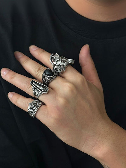 Men Set Of 5 Silver-Plated Finger Ring