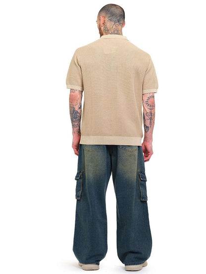Men Self Design Polo Collar Pure Cotton T-shirt