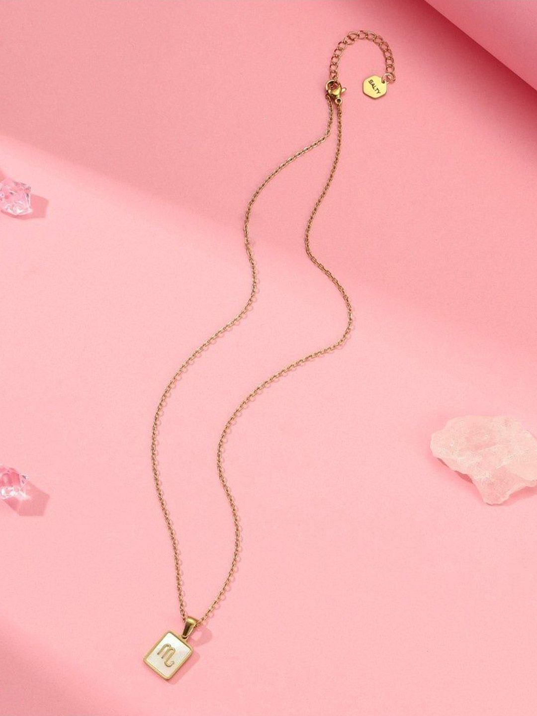 SALTY Gold & White Sign of the Stars Zodiac Scorpio Pendant With Chain