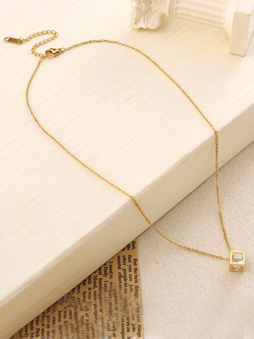 SALTY Stainless Steel Artificial Stones Pendant With Chain