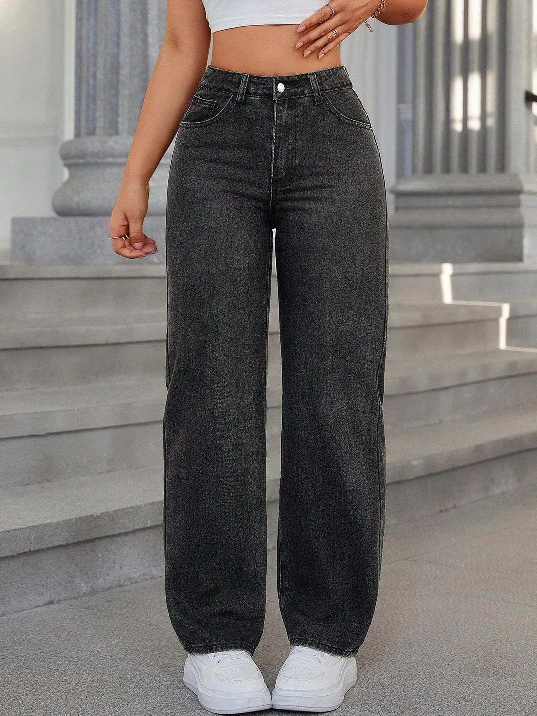 Women Comfort Wide Leg High-Rise Light Fade Stretchable Jeans