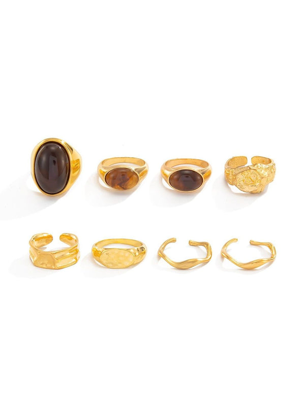 Set of 8 Gold-Plated Finger Ring