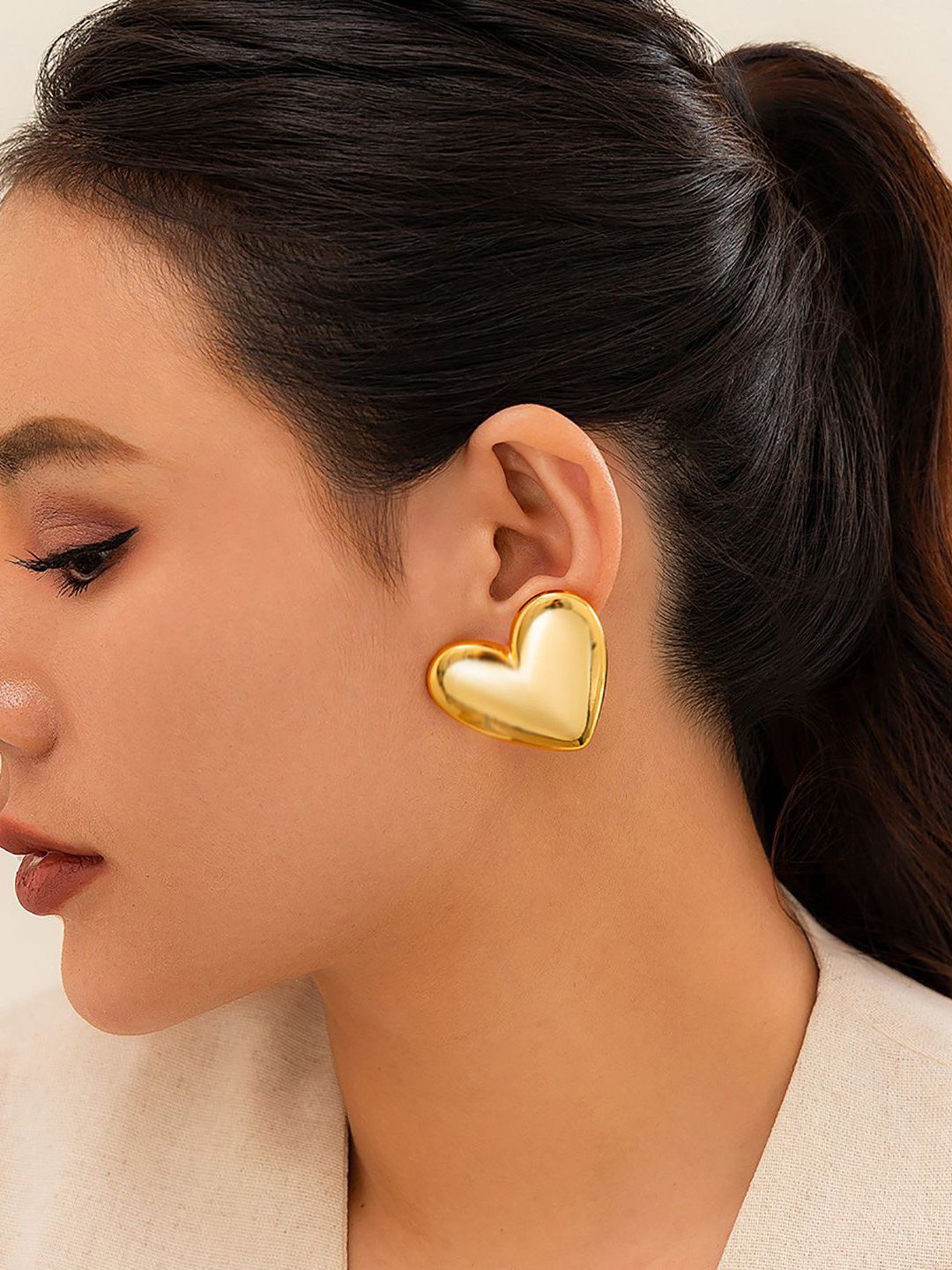 Gold-Plated Heart Shaped Chunky Studs