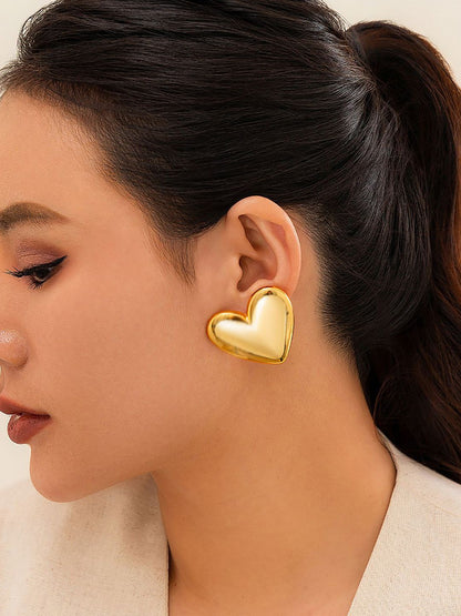 Gold-Plated Heart Shaped Chunky Studs