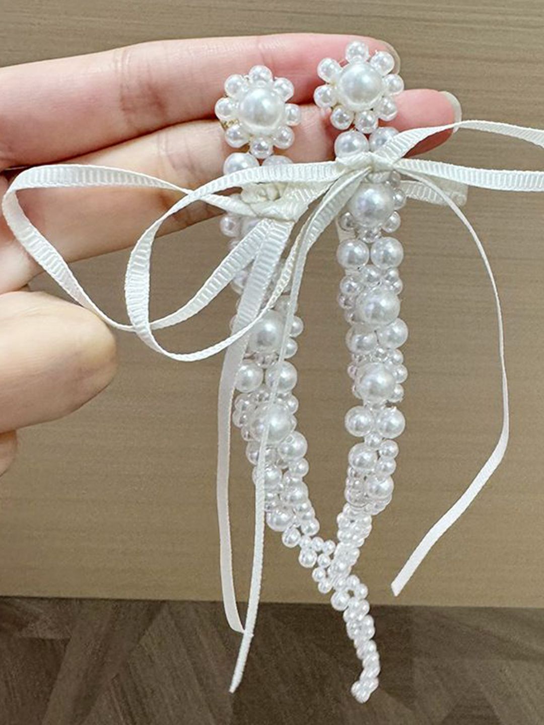 Pearls Beaded Floral Shaped Drop Earrings