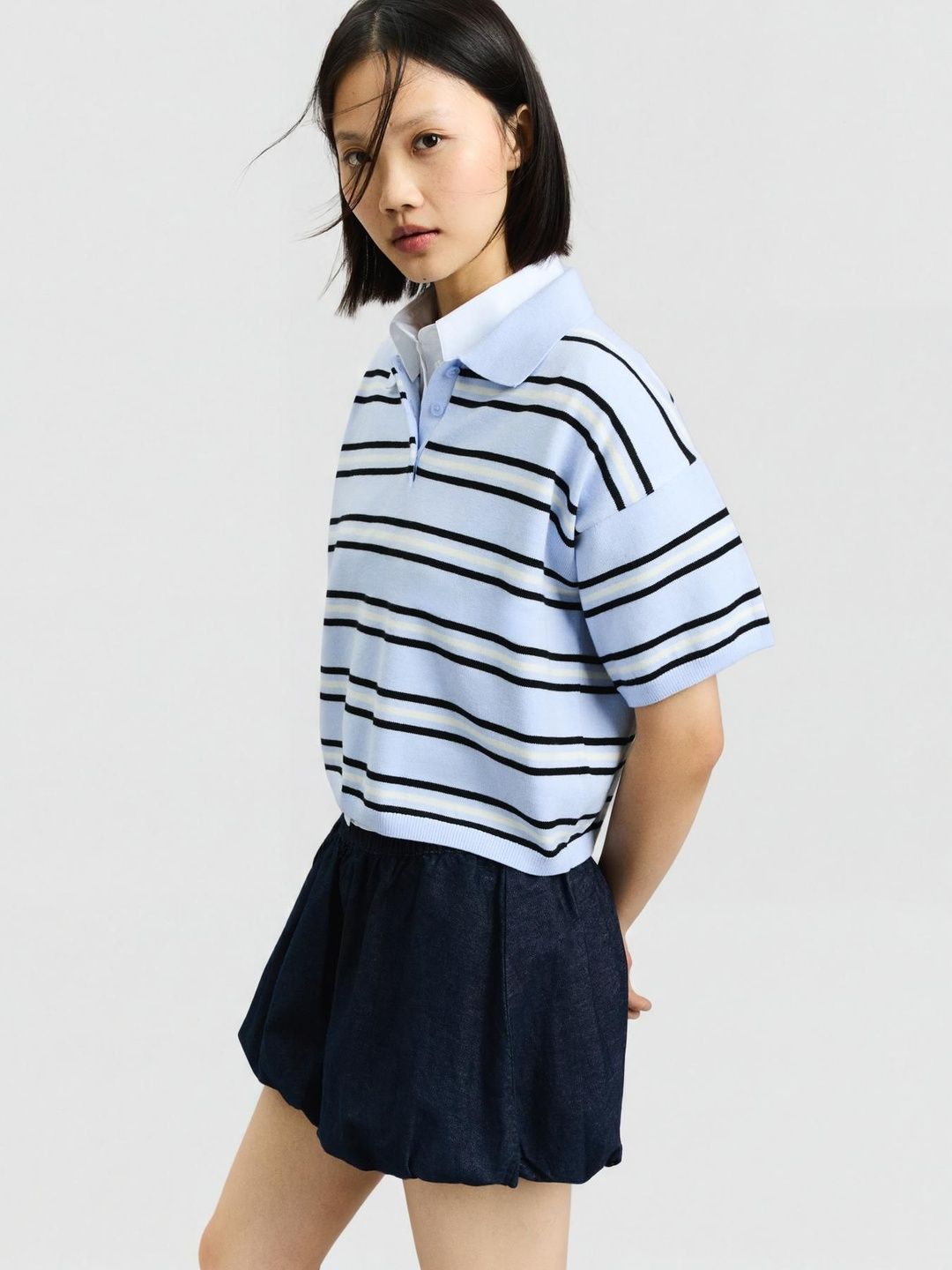 Women Striped Crop Pullover Tshirt