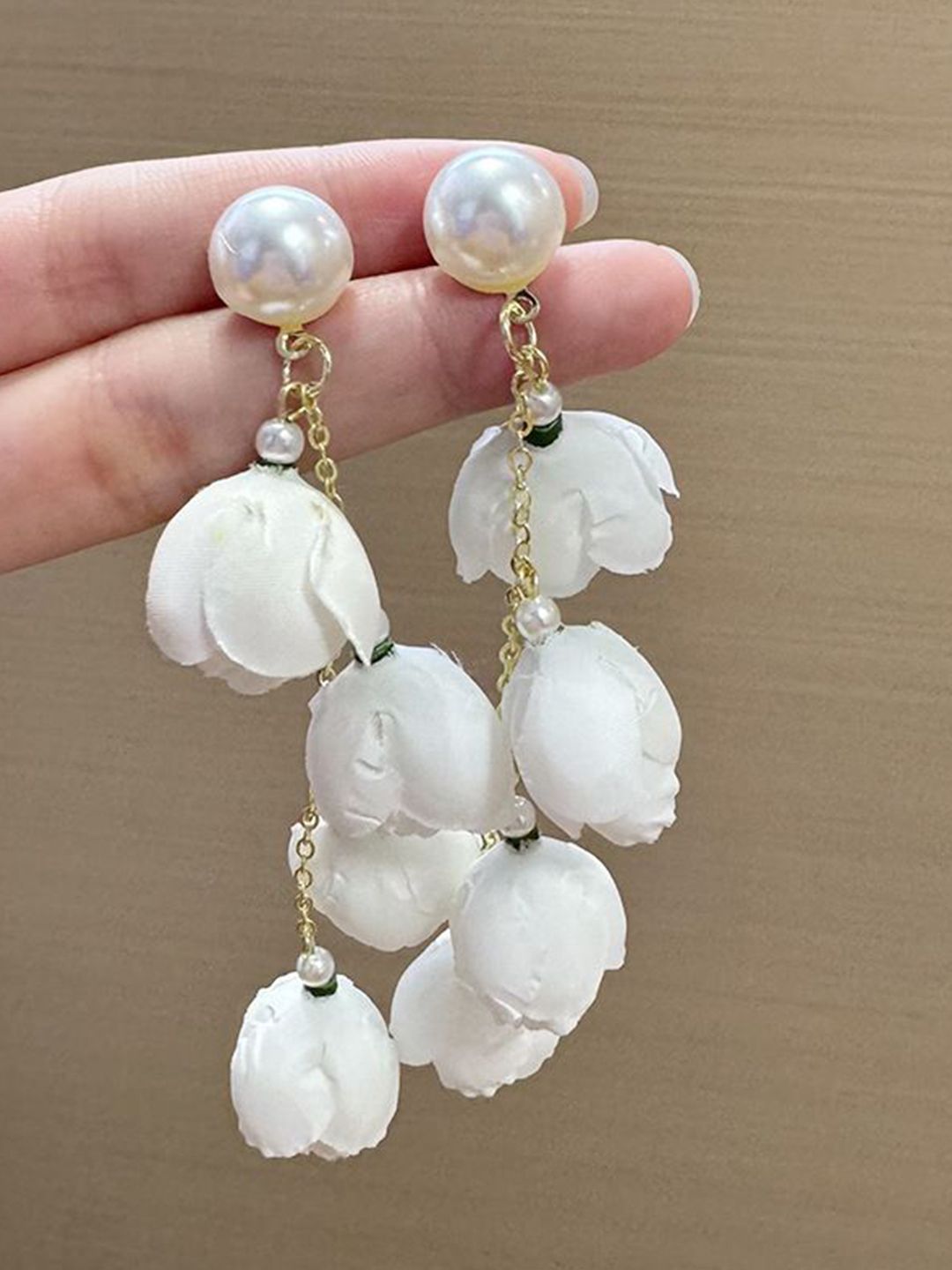 Pearls Beaded Floral Shaped Drop Earrings