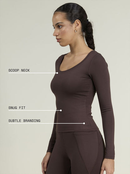 Women Brown Sculpt Scoop Top