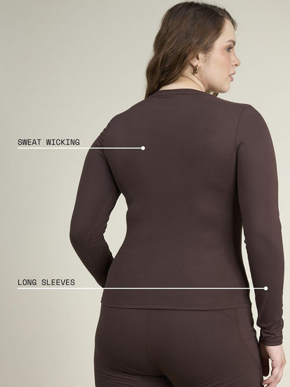 Women Brown Sculpt V-Neck Top