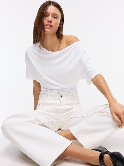 Asymmetric print short sleeve T-shirt