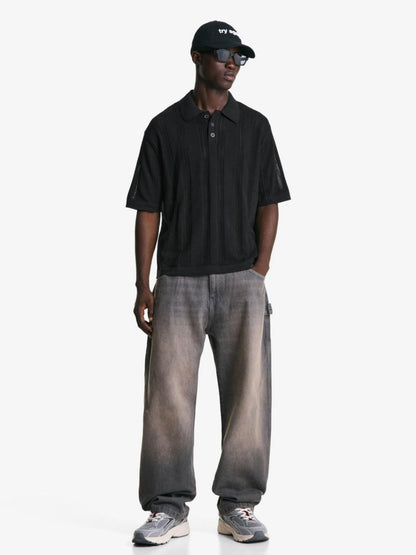 Textured openwork polo shirt