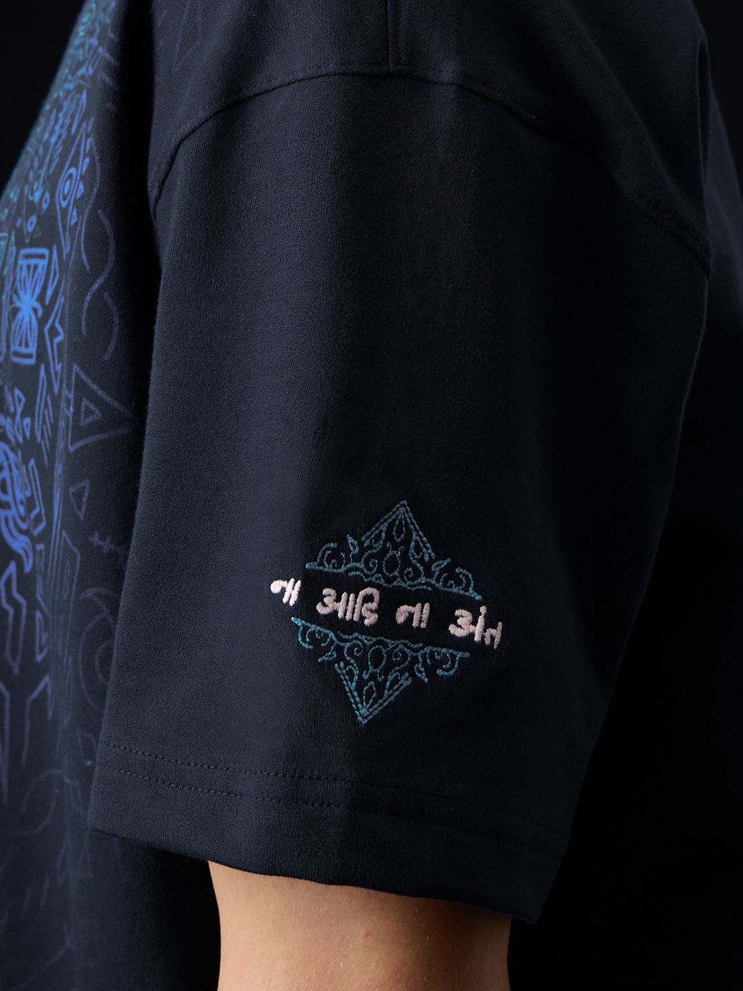 Men Oversized Fit Printed Navy Blue T-Shirts