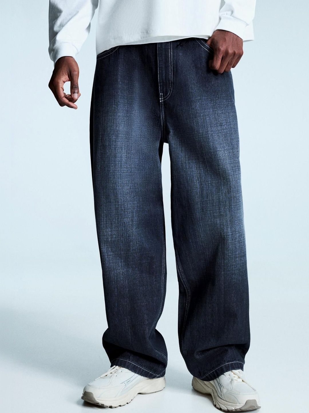 Men Super baggy studded patch jeans