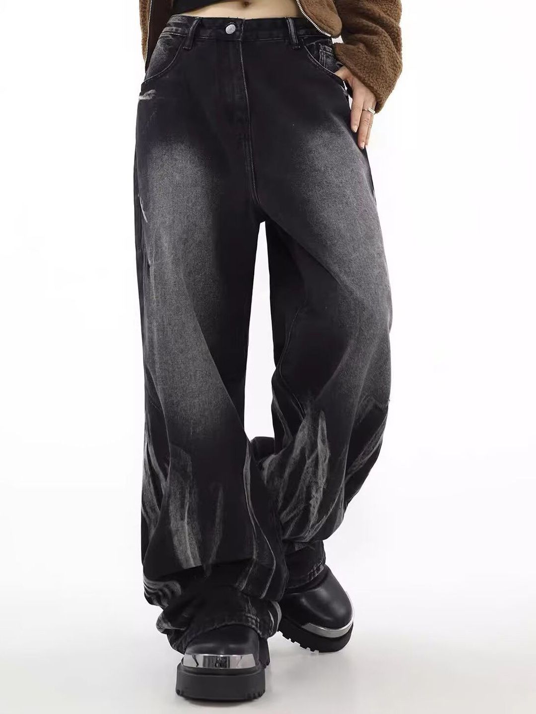 Men Wide Leg Mid-Rise Dark Fade Jeans