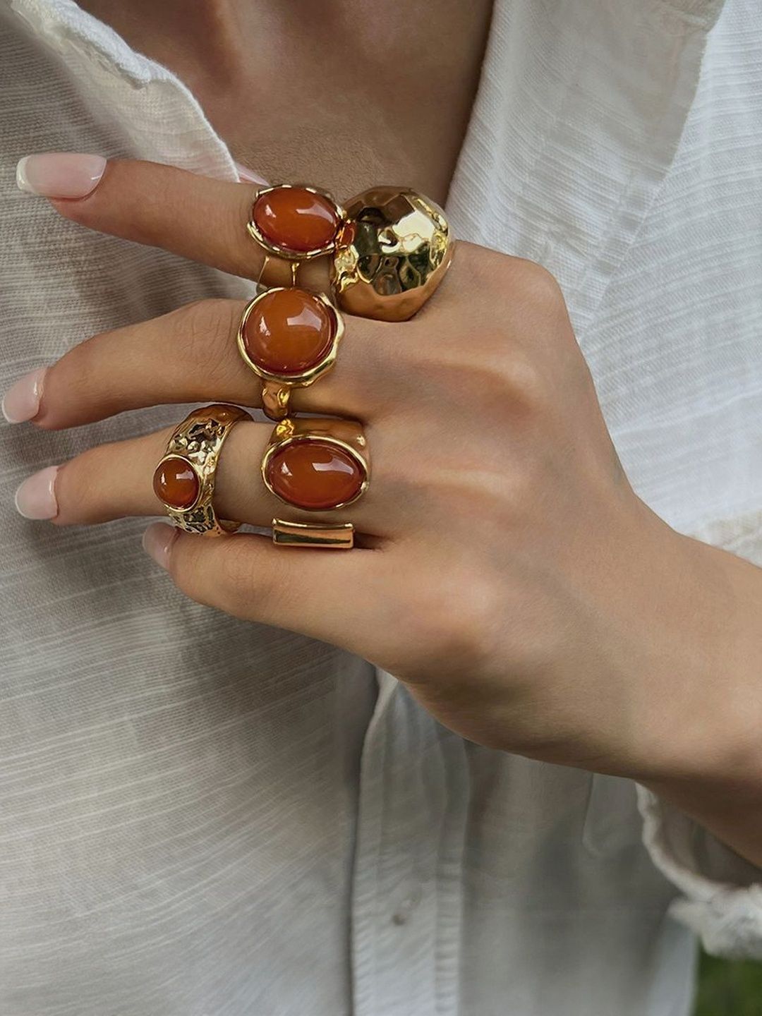 Set Of 5 Gold-Plated Stones Studded Finger Ring