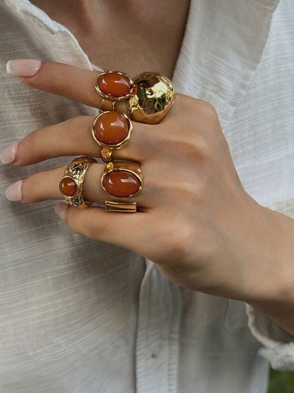 Set Of 5 Gold-Plated Stones Studded Finger Ring