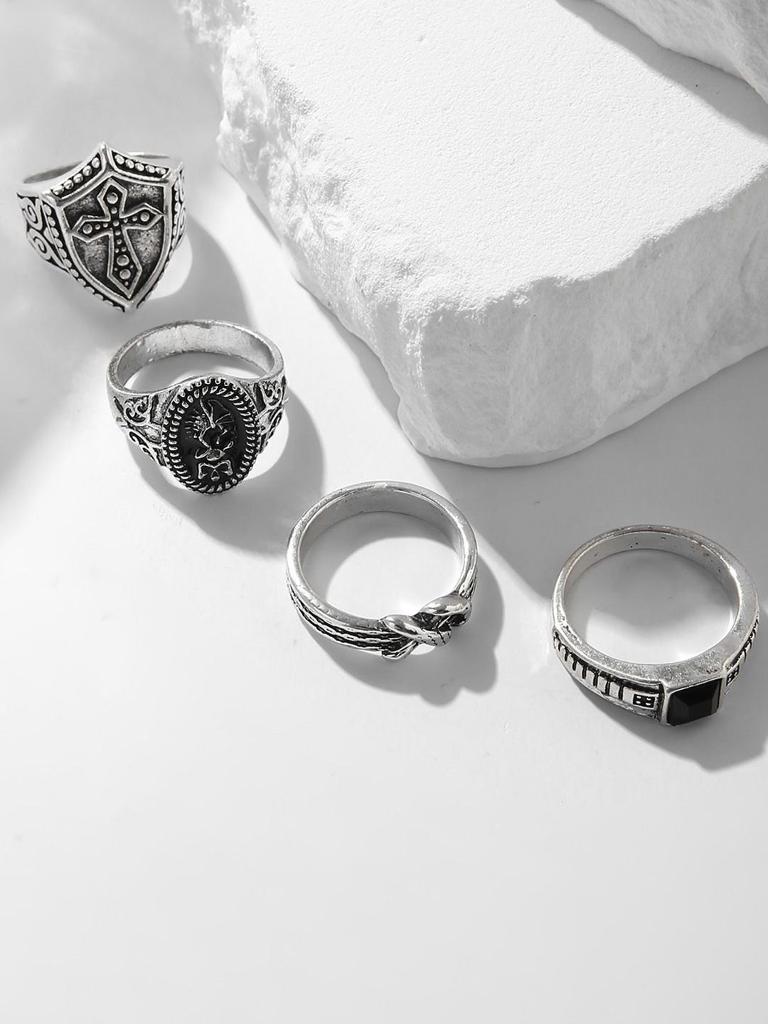 Set Of 4 Silver-Plated Finger Ring