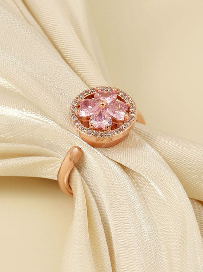 SALTY Esme 14K Gold-Plated Crystal Stone-Studded Floral Adjustable Finger Ring