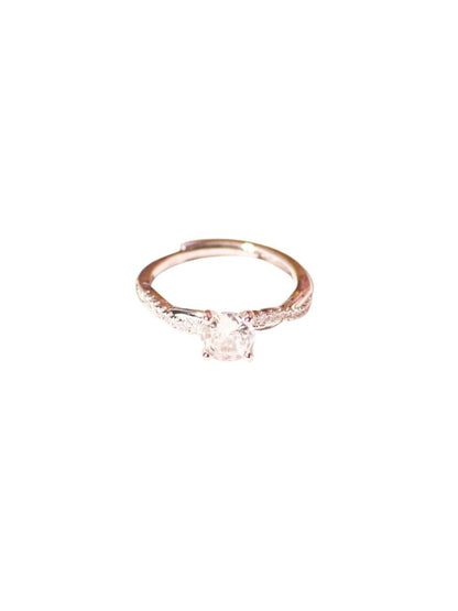 SALTY Ethereal Twist Silver Solitaire Studded Ring For Women & Girls