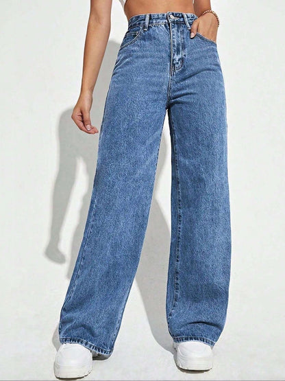 Women Classic Wide Leg High-Rise Light Fade Stretchable Jeans