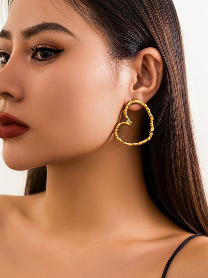 Gold-Plated Heart Shaped Chunky Drop Earrings
