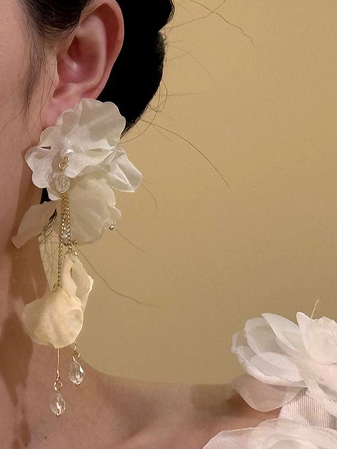 Floral Shaped Stones Studded and Beaded Chunky Drop Earrings