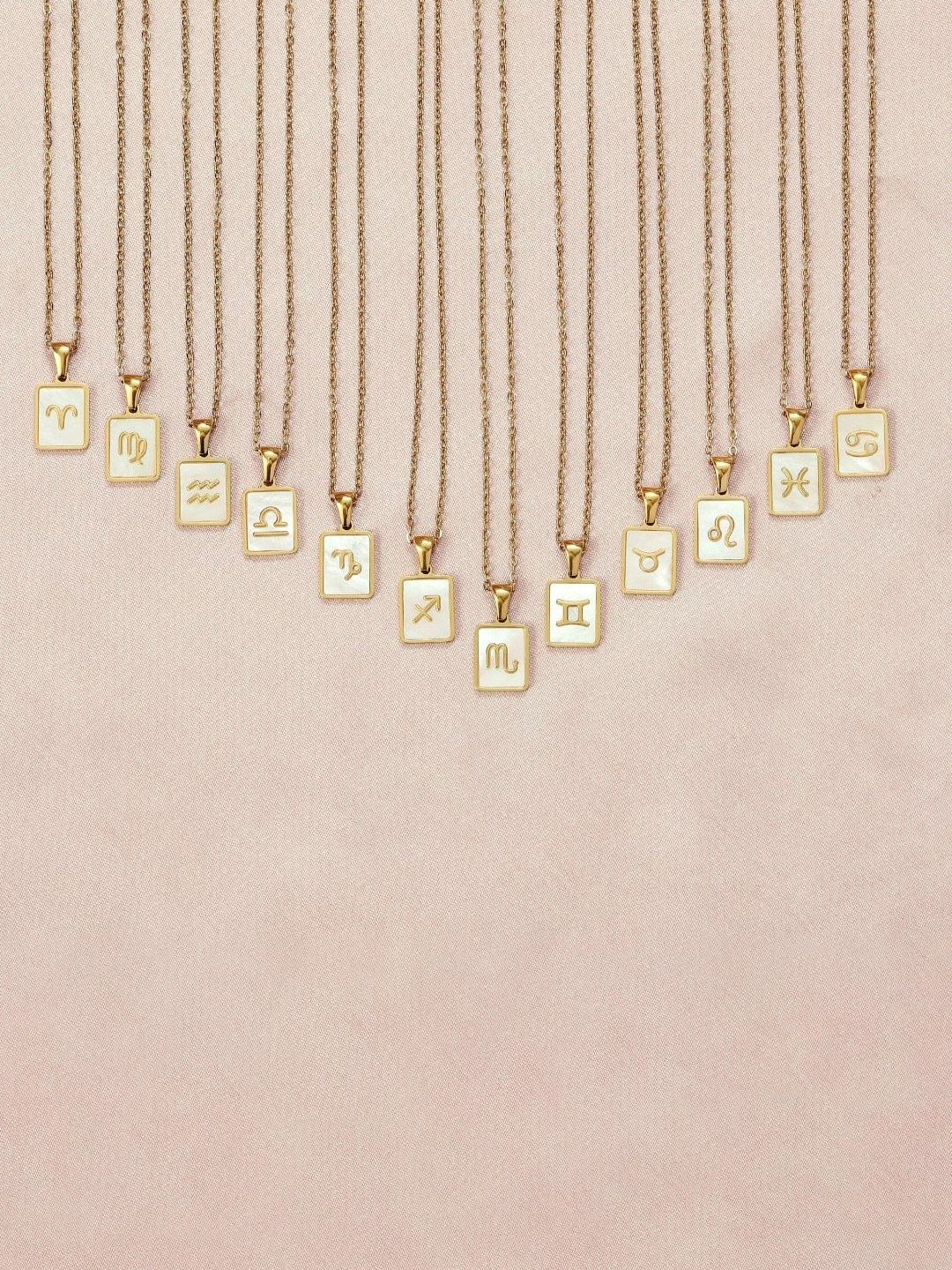 SALTY Gold & White Sign of the Stars Zodiac Virgo Pendant With Chain